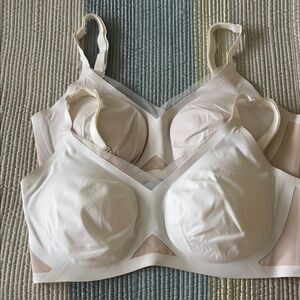 Two, yes 2!!! Honeylove White with Cream trim T-Shirt Bra Intimates! Large